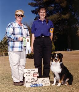 Cody winning 4th place with a 193 in Novice B under Judge Karen I Teneyck. Tucson KC, March 28, 1999.           